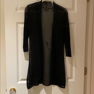Eileen Fisher black mesh knit duster